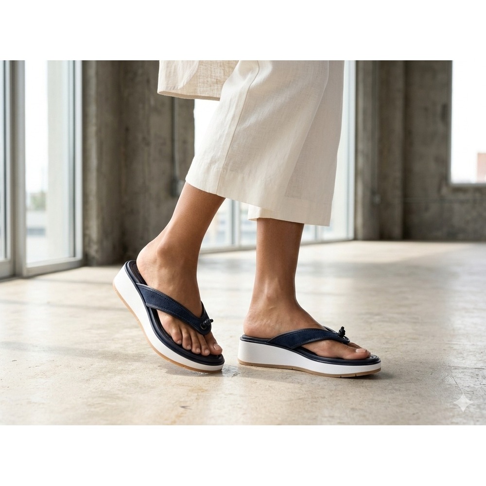 Donald Pliner Klarice Navy Leather Suede Wedge Platform Sandals HPKLARICE60 10M